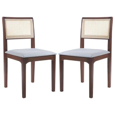 Imagem de Kit 02 Cadeiras Sala De Jantar Madeira Maciça Nivea Tela Rattan Sextavano Linho Cinza/amêndoa G55