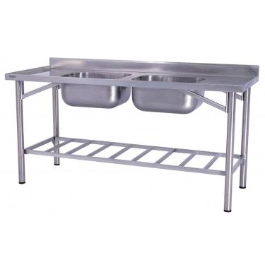 Imagem de Pia Industrial Benfati Inox 304 200x70cm Paneleiro Gradeado Com 2 Cubas 673gr