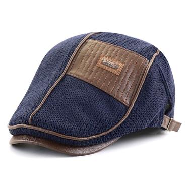 Imagem de Boina Masculina Outono Inverno Plana Retalho De Lã Ajustavel Azul