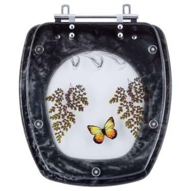 Imagem de Assento Sanitario Poliester Decorado Borboleta Primula Plus Preto Para Vaso Fiori
