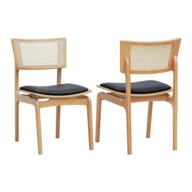 Imagem de Kit 2 Cadeiras Apollo Madeira Maciça Encosto Telinha Assento Anatômico - Natural Estofado Corano Preto