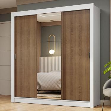 Imagem de Guarda-roupa Casal 3 Portas De Correr Com Espelho Branco/rustic Nobre Madesa Branco/rustic