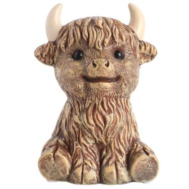 Imagem de SOBEIT Cofrinho Highland Cow, cofrinho de cerâmica, lindo cofrinho de moedas para crianças, meninas, meninos, para aniversários, chás de bebê, decoração de berçário (14,5 cm C C x 12 cm L x 19 cm A)