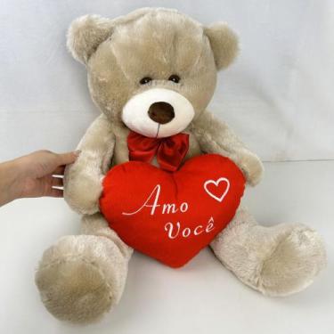 Imagem de Urso De Pelúcia Grande Com Coração 50cm Bicho Macio Presente - Bento B