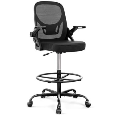 Imagem de Alolo Cadeira De Desenho Cadeira De Escritório Alta E Ergonômica Com Apoio Para Os Pés, Cadeira De Mesa Em Pé Com Apoios De Braços Dobráveis Para Altura De Balcão Com Suporte Lombar Confortável E Re