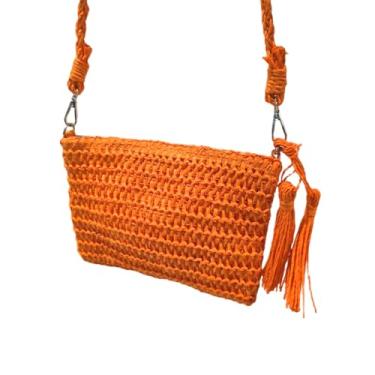 Imagem de Bolsa Artesanal Lateral em Tecido Sintético, Laranja, 24 x 17 x 2 cm, com Alça Ajustável e Detalhes em Tassel