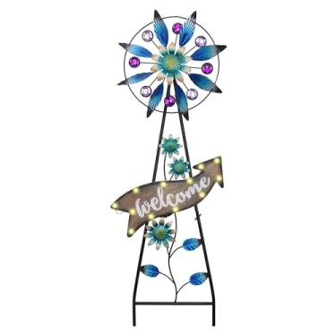 Imagem de TERESA'S COLLECTIONS Estaca Solar Para Decoração De Jardim Pavão, Cata-Vento Áreas Externas, Decorativa Metal Com Estampa Floral Azul Jardim, Ornamentos Gramado, Presentes Mães, 26''