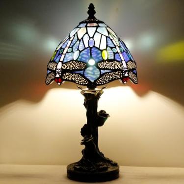 Imagem de SYETL Luminária De Mesa Tiffany Pequena, Vitral, Azul-Marinho, Estilo Libélula, Abajur Cabeceira, Mini Destaque Com Memória, 8X15"