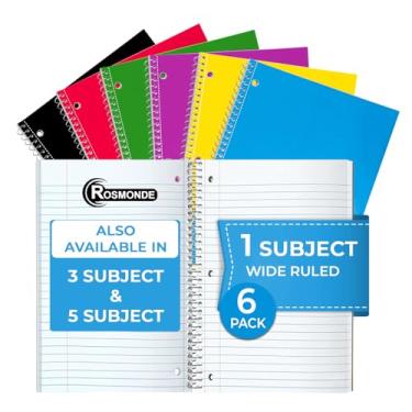 Imagem de Rosmonde Spiral Notebooks, 6 Pack, 1 Subject Notebook, Wide Ruled, 70 Sheets, 8 x 10-1/2", 3 Hole Punched, School Supplies, Bulk Single Subject Spiral Notebook Bulk, Assorted Colors Pack of Notebooks