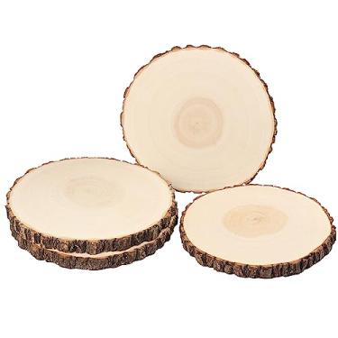 Imagem de GNIEMCKIN Peças De Fatias Madeira Natural 10-12", Círculos Paulownia Inacabados Com Cascas Para Porta-Copos, Artesanato Faça Você Mesmo, Enfeites E Centros Mesa Rústicos Casamento Natal, Por