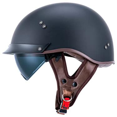 Imagem de VCOROS Capacete De Motocicleta Com Viseira Solar E Fivela Liberação Rápida, Aprovado Pela Dot, Masculino Feminino Para Cruiser, Chopper, Ciclomotor, Scooter, Quadriciclo (Preto Fosco, P)