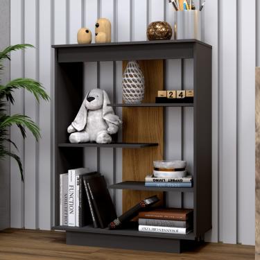 Imagem de Aparador com 3 Prateleiras Lia Indekes - Chumbo/Freijo