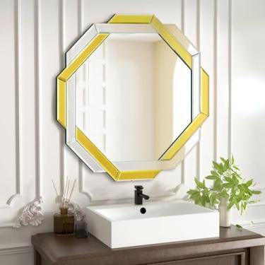 Imagem de Espelho de banheiro dourado - espelhos de parede 76 cm x 76 cm decorativos, borda chanfrada espelho sem moldura para parede banheiro, penteadeira, quarto, sala de estar e entrada