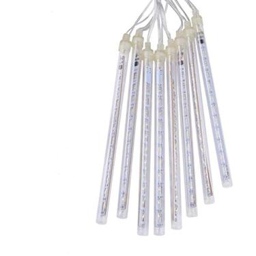 Imagem de Geanmoki Led Chuva De Meteoros Luzes, Gota/Gelo Neve Caindo Gota 30Cm 8 Tubos Luzes Em Cascata À Prova D'Água Para Casamento Natal Decoração Casa (Multicolorido)