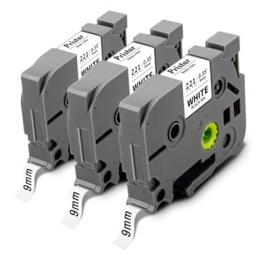 Imagem de Pristar Pacote com 3 fitas adesivas de 9 mm compatíveis com Brother TZe-221 TZ-221 TZe TZ Fita branca laminada de 9 mm 0,9 cm TZe221 TZ221 Funciona com P Touch PT-H110 PT-H100 PT-D210 PT-D400 D400AD