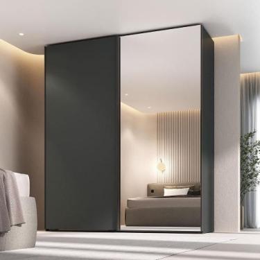 Imagem de Guarda Roupa Casal 2 Portas de Correr c/ Espelho 100% MDF - Mambel Q, 