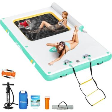Imagem de Doca flutuante inflável, plataforma flutuante de 3 m com malha, plataforma de EVA antiderrapante e escada de corda, bote inflável flutuante de água para barcos, piscina, lago, praia, verde-oceano