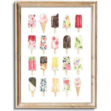 Imagem de uniro Arte de parede de sorvete em aquarela vintage impressões de arte de sorvete de frutas coloridas pintura de parede casa de fazenda cozinha tela decoração de parede berçário arte de parede 20 x 25