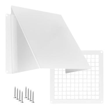 Imagem de Capa de ventilação para secadora externa com malha 15 x 15 cm - Capa de chuva de parede de metal com proteção de pássaros - Exaustor branco com grade - Grade de exaustão à prova de intempéries para