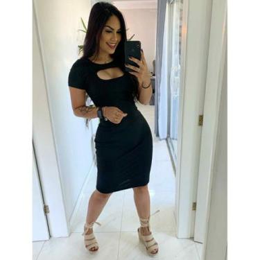 Imagem de vestido feminino mid tubinho detalhe gota manga curta lançamento - Fil