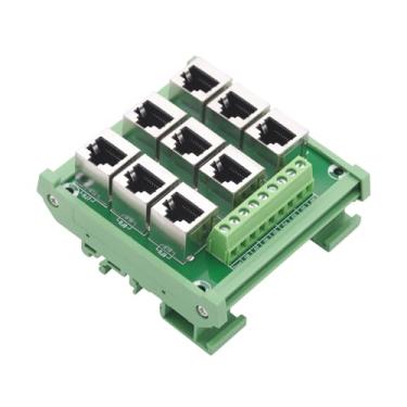 Imagem de Jienk RJ45 8P8C Placa de barramento de distribuição de conector Ethernet de montagem em trilho DIN de 9 vias, módulo terminal de tomada vertical RJ45