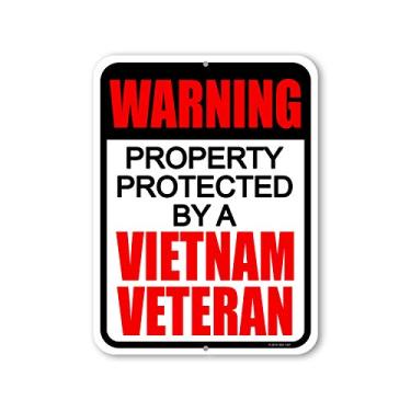 Imagem de Honey Dew Gifts, Tin Metal Warning Sign, Warning Property Protected by a Vietnam Veteran, 9 inches by 12 inches, Outdoor Warning Property Signage