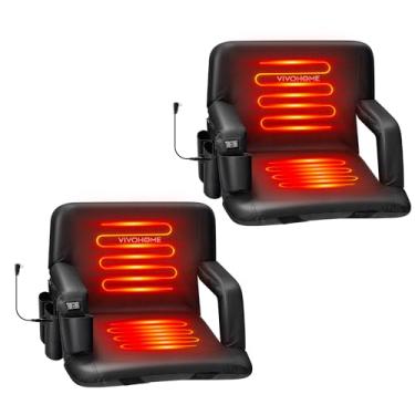 Imagem de VIVOHOME Assento de estádio aquecido de 61 cm com suporte traseiro e almofada, cadeira de arquibancada com porta tipo C de carregamento rápido PD de 12V 20W, 3 níveis de calor, sistema de proteção