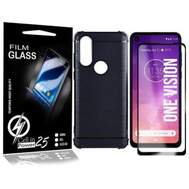 Imagem de Película Vidro 3D + Capa Emborrachada Moto One Vision XT1970 6.3 - Cel