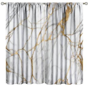 Imagem de Cortina de mármore, decoração de arte de mármore em ouro branco, quarto, sala de estar, cozinha, varão, bolso, janela, 2 painéis, conjunto de 2 painéis, tamanho total 107 cm L x 114 cm C