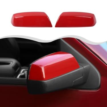 Imagem de HTHE Capa de espelho lateral vermelha preta de substituição do lado do motorista do passageiro capa do espelho retrovisor compatível com Chevrolet Silverado 2014-2018 acessório externo ABS 2ps