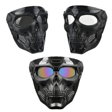 Imagem de OQUQO 3 Peças Airsoft Mask Full Face, Skull Airsoft Tactical Full Face Mask Para Paintball, Motocicleta E Escudo Masculino – Máscaras Resistentes A Impactos Para Halloween, Cs Wargame E Esportes Ao