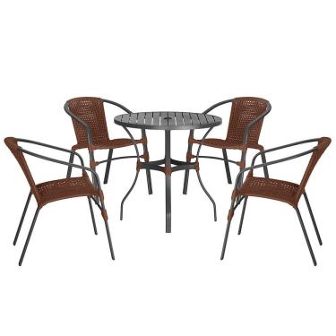 Imagem de 04 Cadeiras Floripa E Mesa Roma 100cm Preta Trama Original Marrom