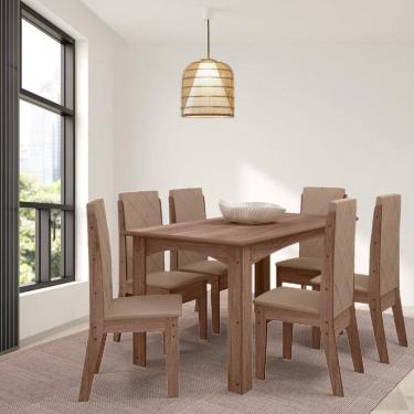 Imagem de Conjunto Sala de Jantar Austria 1,56 com 6 Cadeiras Amendoa 73B