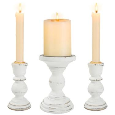Imagem de Castiçal Unity – Castiçais de madeira para casamentos, castiçal rústico conjunto de 3, castiçal branco de madeira para mesa de casamento, decoração de igreja, casa de fazenda