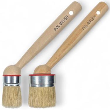 Imagem de Conjunto de 2 pincéis redondos angulares de giz e cera de 3,8 e 6 cm - alta qualidade europeia - cerdas naturais - para casa, madeira, paredes, arte, acabamento e móveis - tintas acrílicas, óleo,