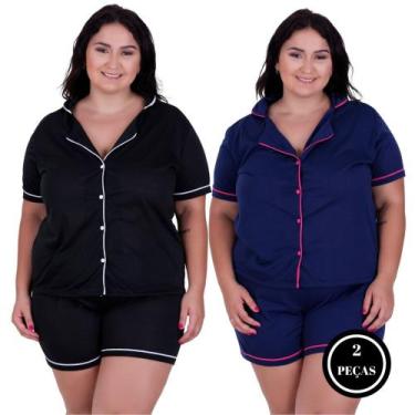 Imagem de Kit Com 2 Pijamas Americano Plus Size Com Botões Amamentação - c11 KIT