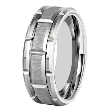 Imagem de CLOUD DANCER Gravação personalizada gratuita - Anéis de tungstênio de 8 mm de largura para homens, aliança de casamento prata/dourada/ouro rosa, padrão de tijolo escovado, compromisso, tamanho 6-13,