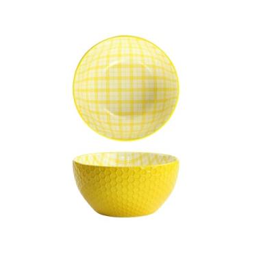 Imagem de Utensílios de mesa de cerâmica domésticos criativos tigela redonda de 15 cm para café da manhã - amarelo xadrez