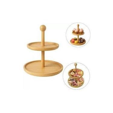 Imagem de Petisqueira De Bambu Redonda Dois Andares 33x24,5x19,5cm - FU XING