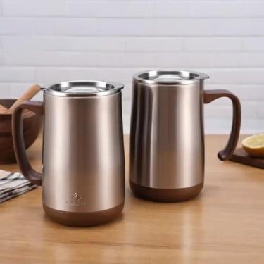 Imagem de Caneca Térmica Parede Dupla em Aço Inox Marrom 700ml com Tampa Hermética - Estilo Liso