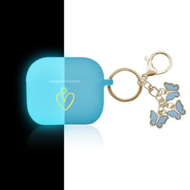 Imagem de AIIEKZ Capa Protetora Compatível Com Airpods 3 2021, Chaveiro De Silicone Macio Estampa Coração Dourado Para A Terceira Geração, Borboleta Fofa, Meninas E Mulheres (Azul Noturno)