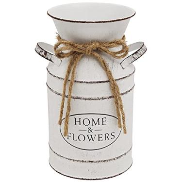 Imagem de Soyizom Vaso de flores de metal vintage decorativo para flores, vaso de leite com alça para decoração de casa de fazenda, vaso branco francês com acabamento galvanizado, jarro de vaso chique para decoração de casa rústica