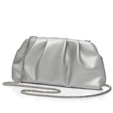 Imagem de Bolsa clutch noturna cor sólida clássica bolsa de dama de honra cor brilhante bolsa formal adequada para casamento/formatura/eventos de gravata preta, Prata 5802, 27*13.5*4.5 cm / 10.8 x 5.3x1.7