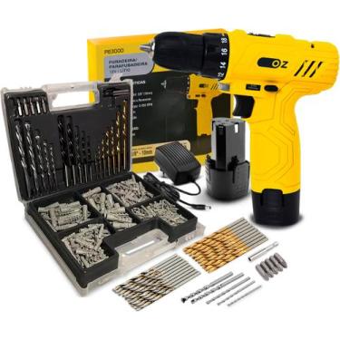 Imagem de Parafusadeira Furadeira Bat 12v 3/8 10mm + Kit 300 Peças - Oz