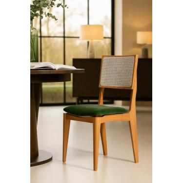 Imagem de Cadeiras Granada Kit 4 Madeira Maciça Mel Encosto Tela Sextavada Veludo Verde Sala Conforto Estilo