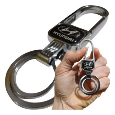 Imagem de Chaveiro Metal Hyundai Mosquetão Chave Carro Gancho Argola Dupla Luxo 