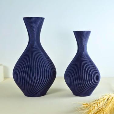 Imagem de Kit 2 Vasos Duna Acabamento Mesa Rack Decoração Sala, Quarto, Hall, Banheiro e Cozinha(Duna Azul Marinho,MINI (15 e 18cm))