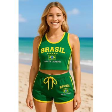 Imagem de Conjunto Do Brasil Regata Cropped + Short Feminino - NoBrand, Verde, P