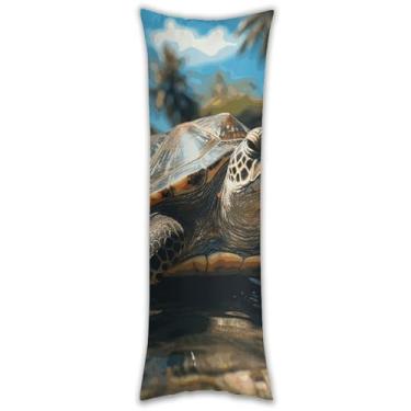 Imagem de Capa de travesseiro de corpo de tartaruga grande e palmeiras ultra macia respirável longa fronha de cama decorativa 137 x 50 cm com zíper oculto capas de almofada para sofá de quarto