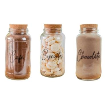 Imagem de Kit Cantinho do Café 810ml | ESCOLHA SEU KIT | Potes de Vidro | Tampa de Cortiça com ou sem Adesivos | Armazenamento(Café, Biscoitos, Chocolate)
